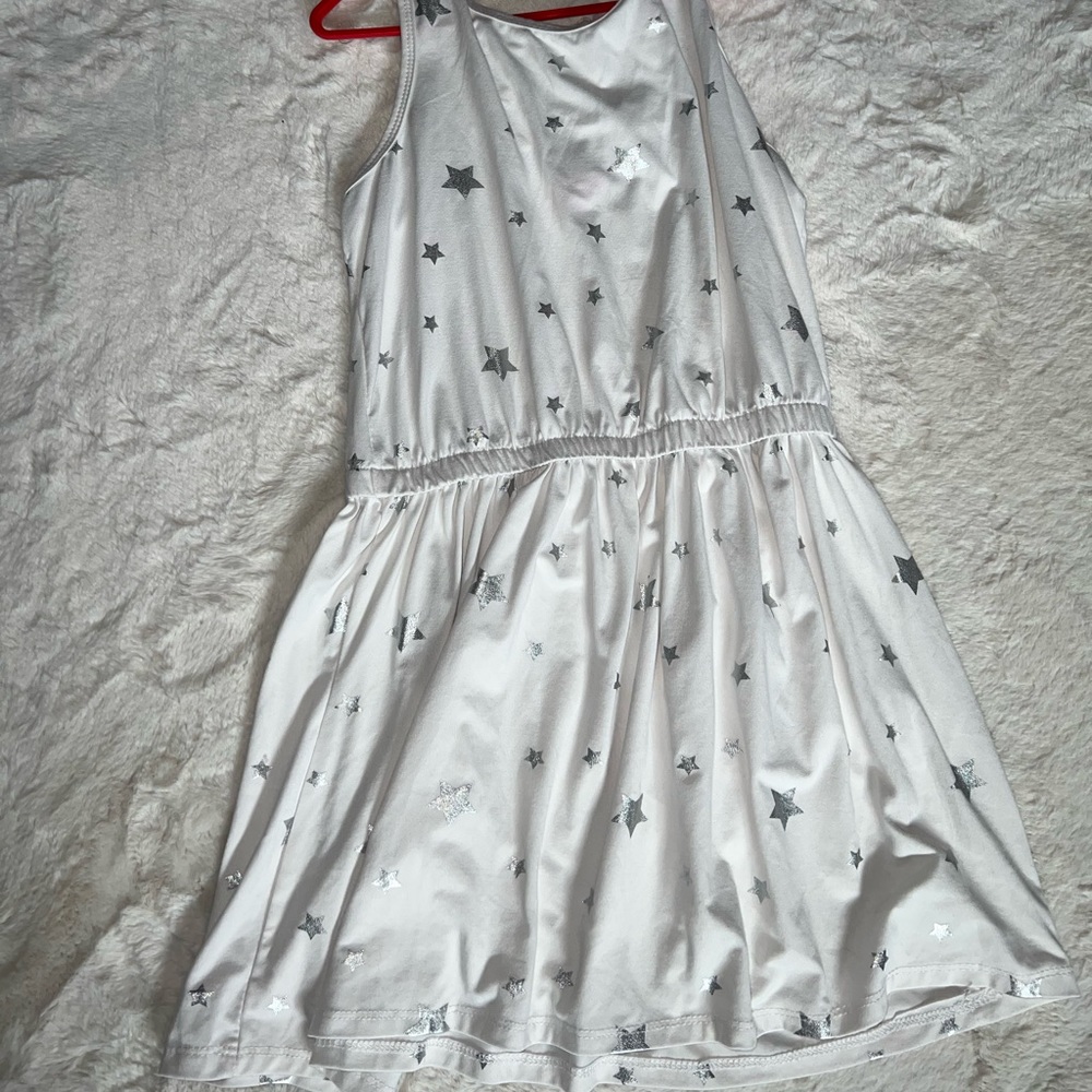 Poof girl xl  casual white dress silver stars